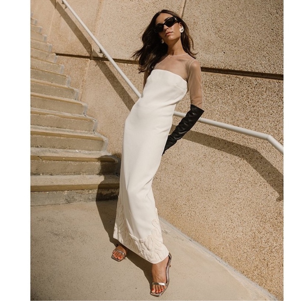 NWT AntonioMelani Elizabeth Damrich Babe Mesh Long Sleeve Crepe Soutache DRESS - Picture 9 of 17